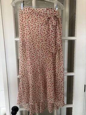 Poem & Thread maxi floral skirt, red and cream, size Medium